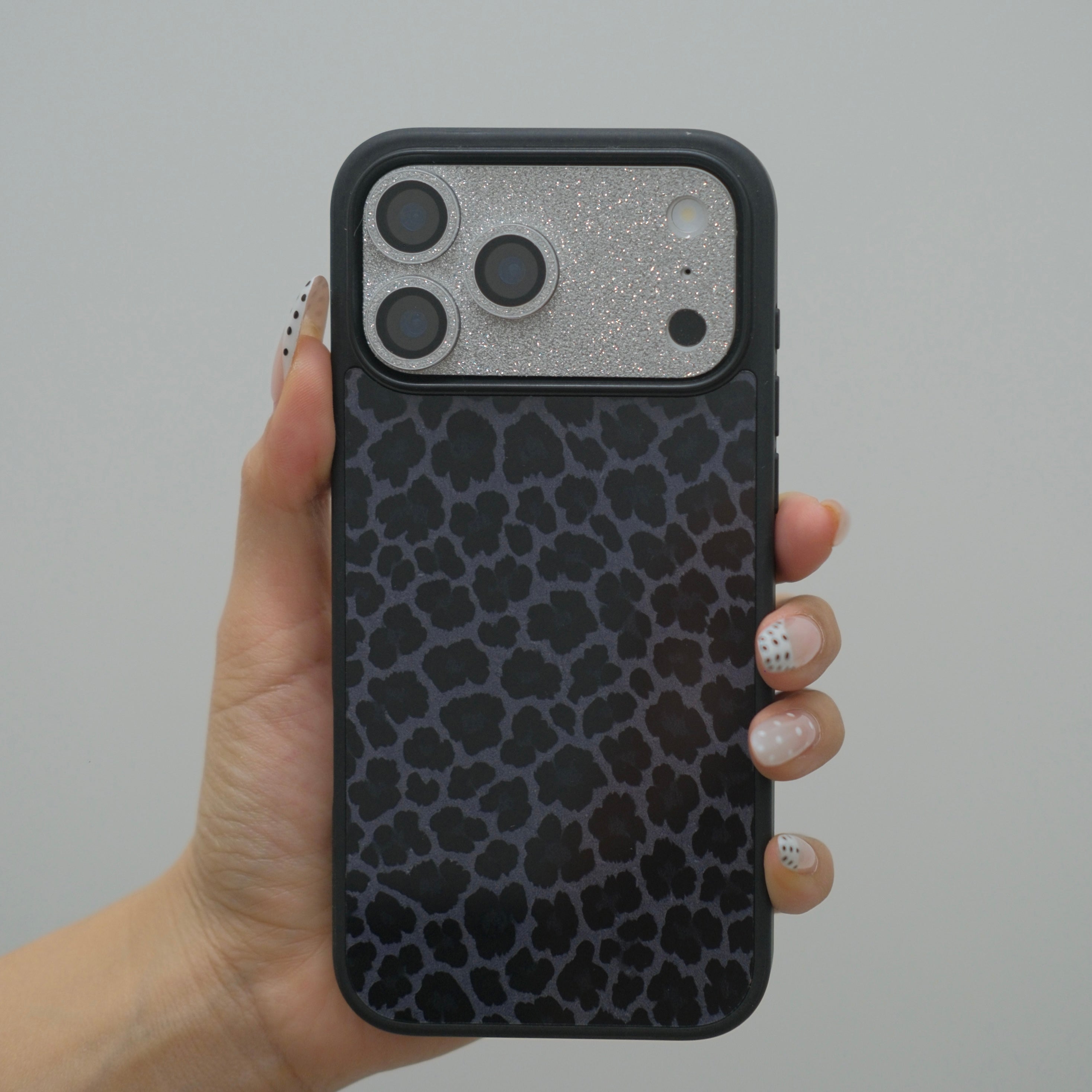 Black Leopard Silver Frame iPhone Case