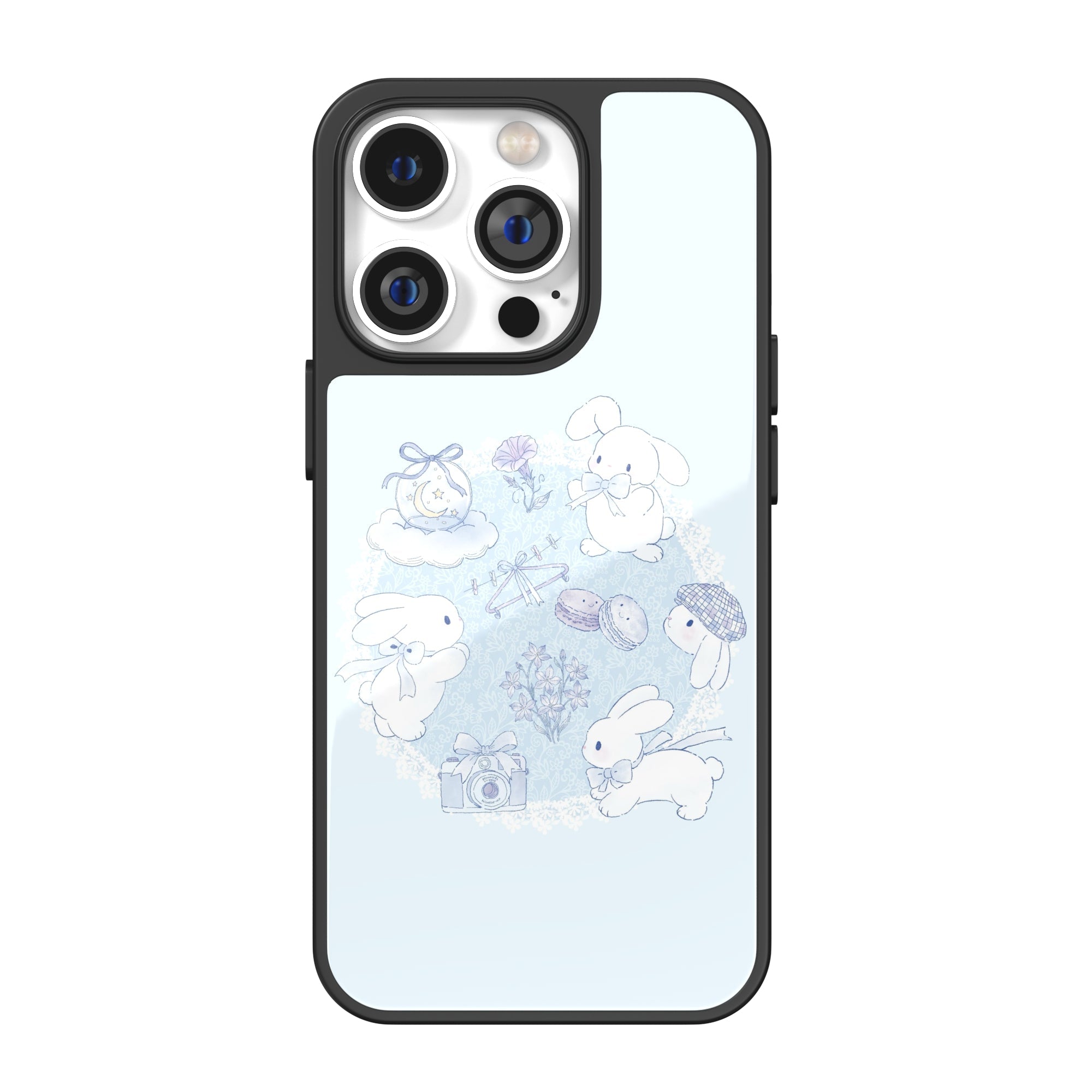 Bunny Picnic Basket Blue Illustration iPhone Case