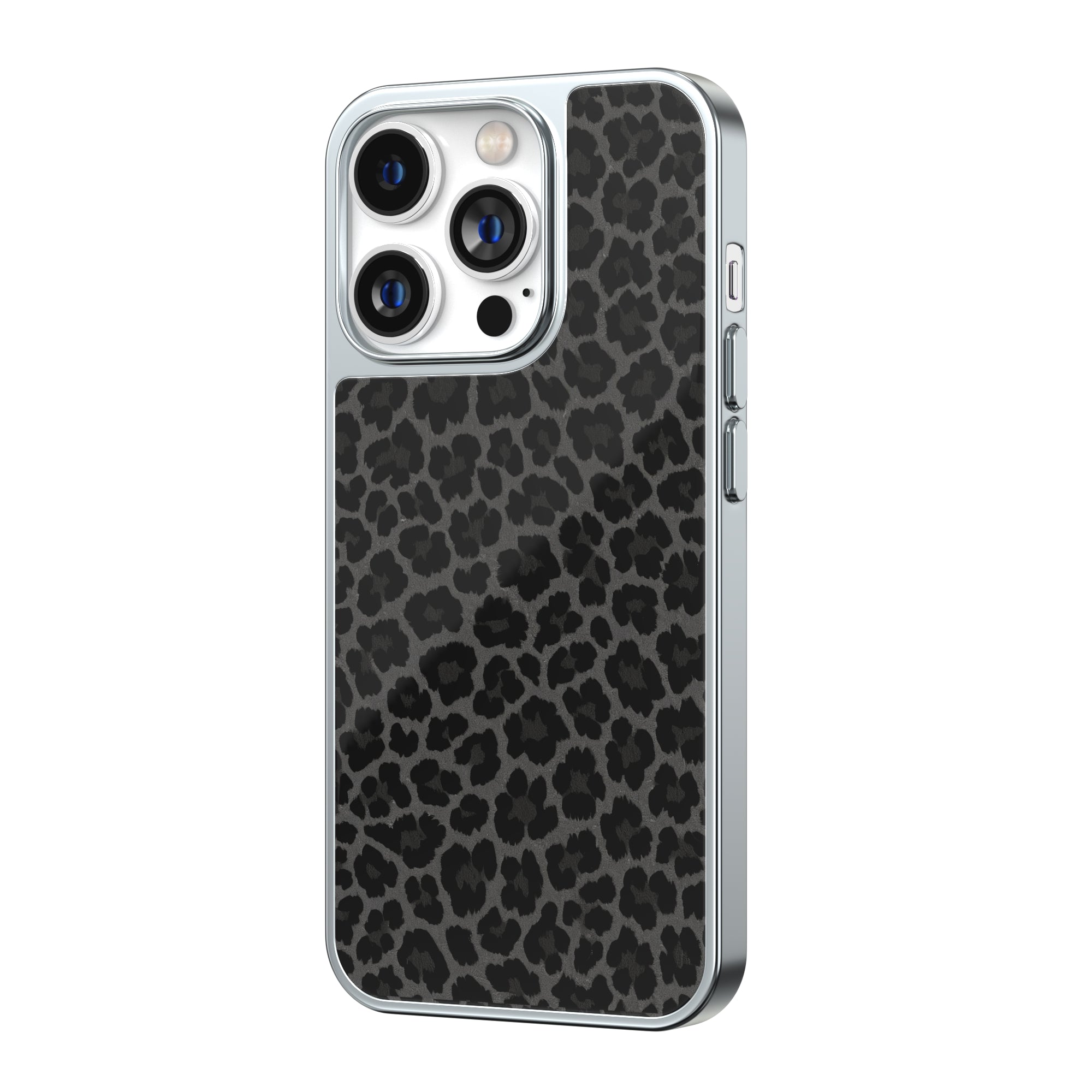Black Leopard Silver Frame iPhone Case