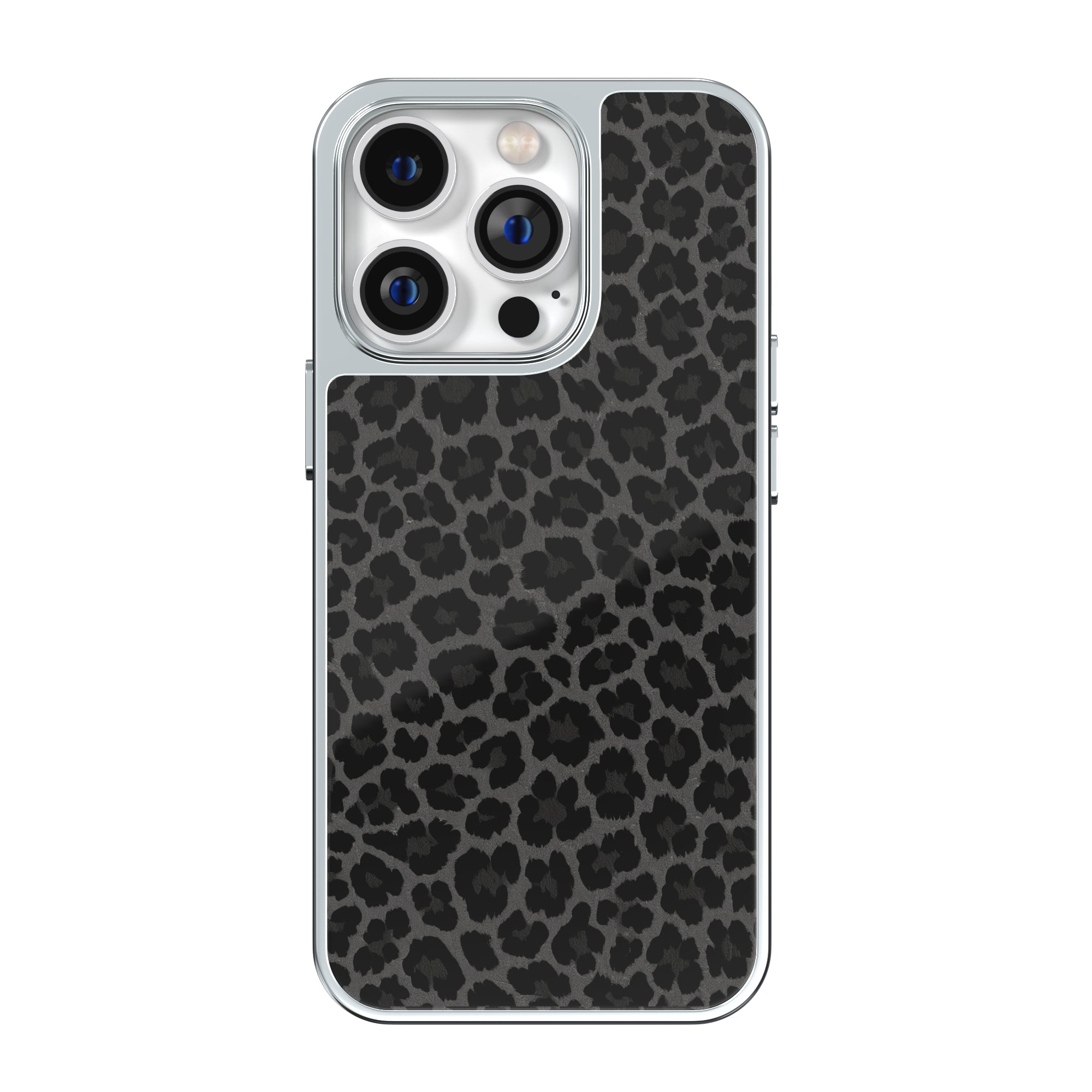 Black Leopard Silver Frame iPhone Case