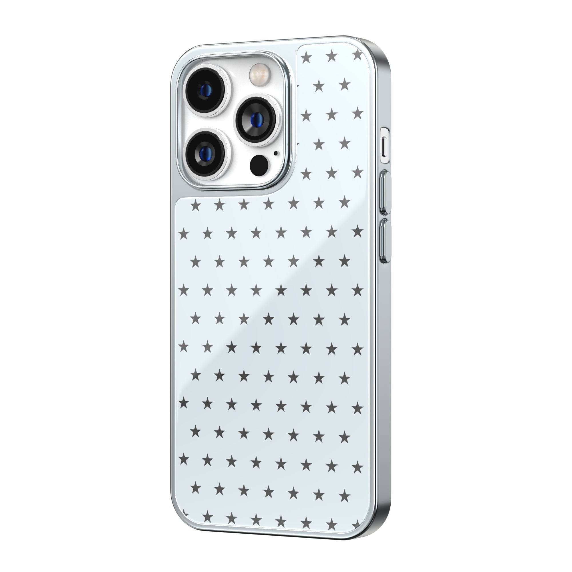 Ice Blue All-Over Star Silver Frame iPhone Case