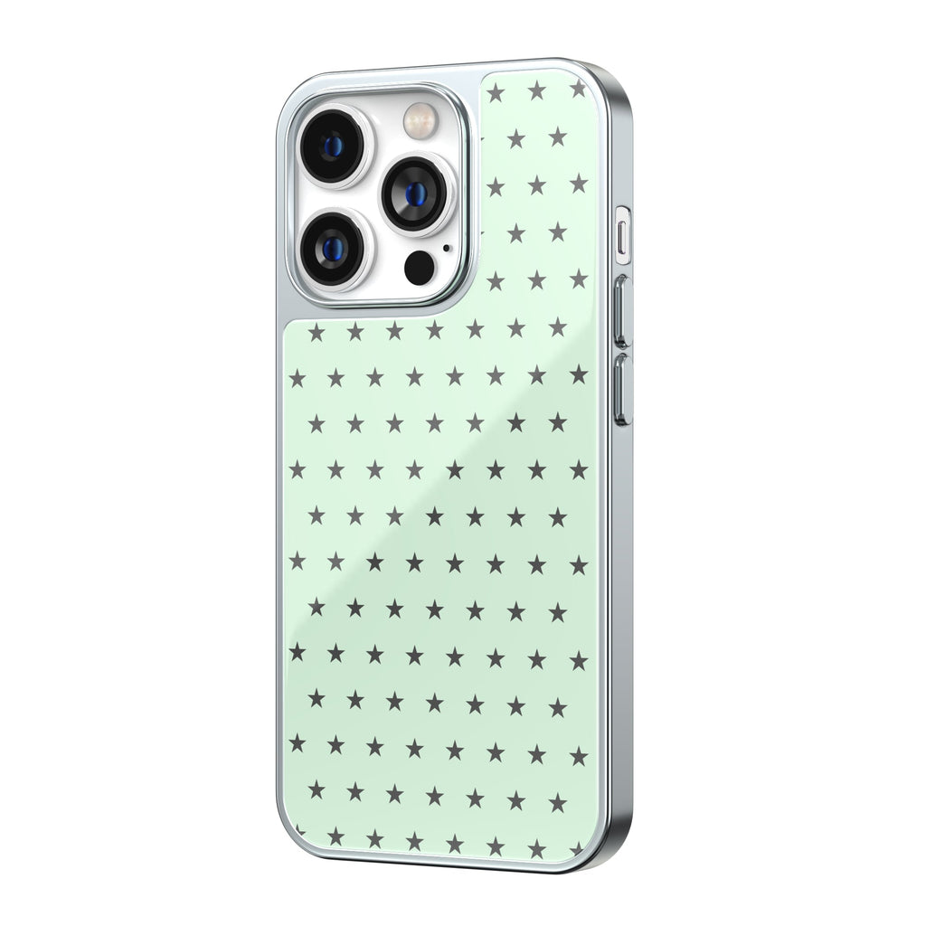 Frosty Mint Star Silver Frame iPhone Case