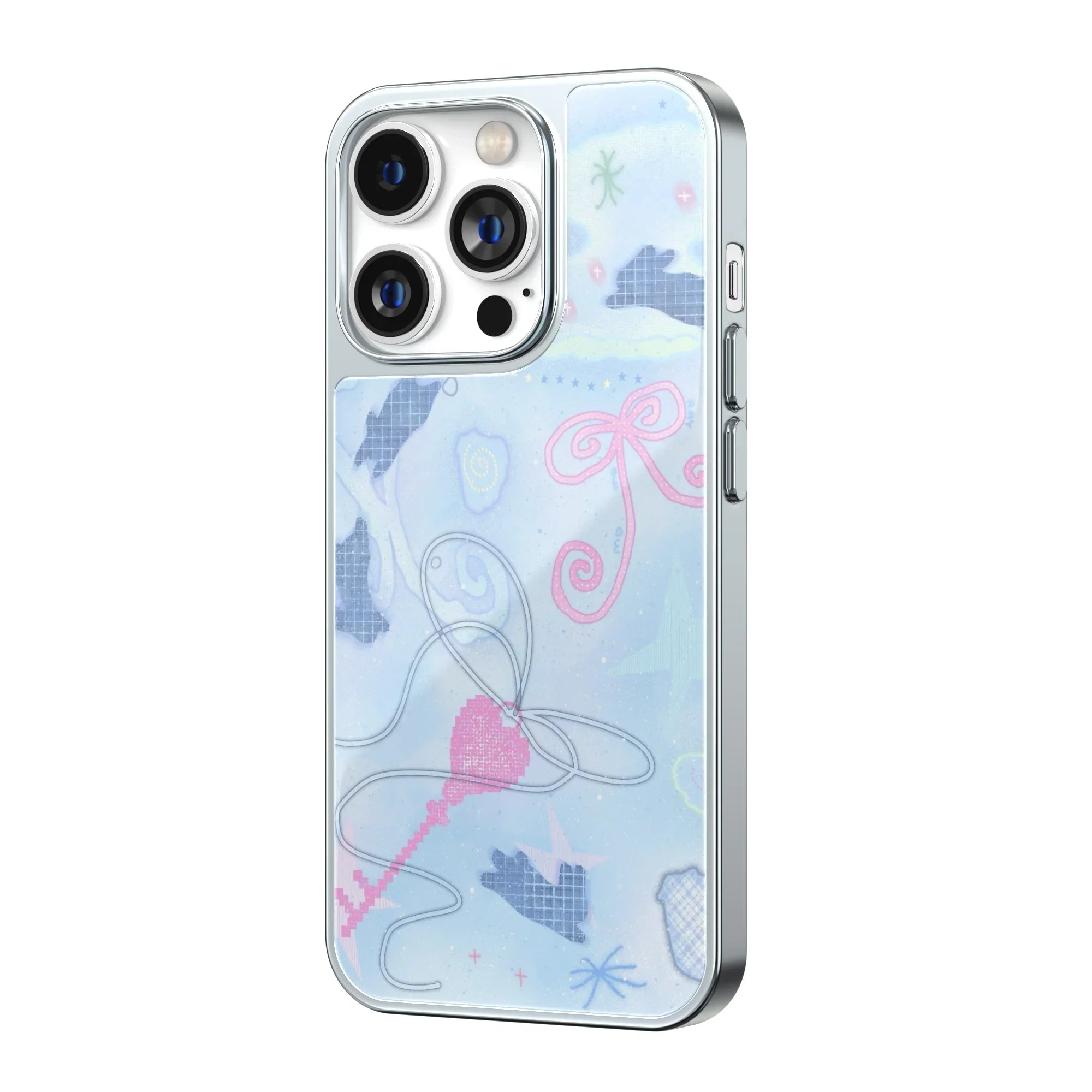 Azure Ribbon Key Silver Frame iPhone Case