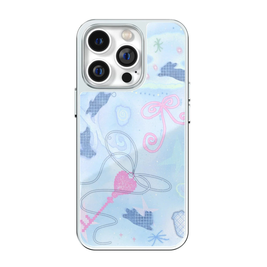 Azure Ribbon Key Silver Frame iPhone Case