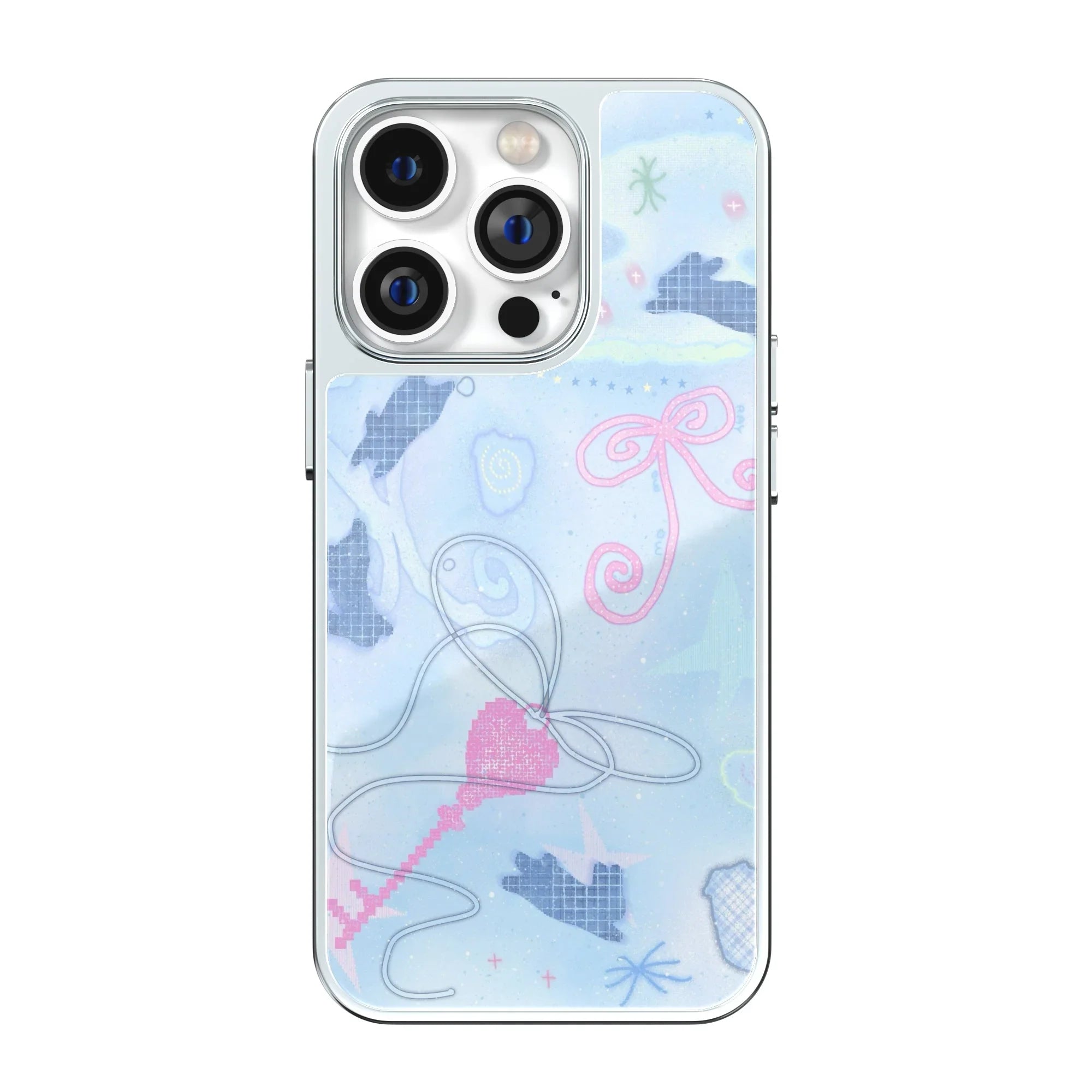 Azure Ribbon Key Silver Frame iPhone Case