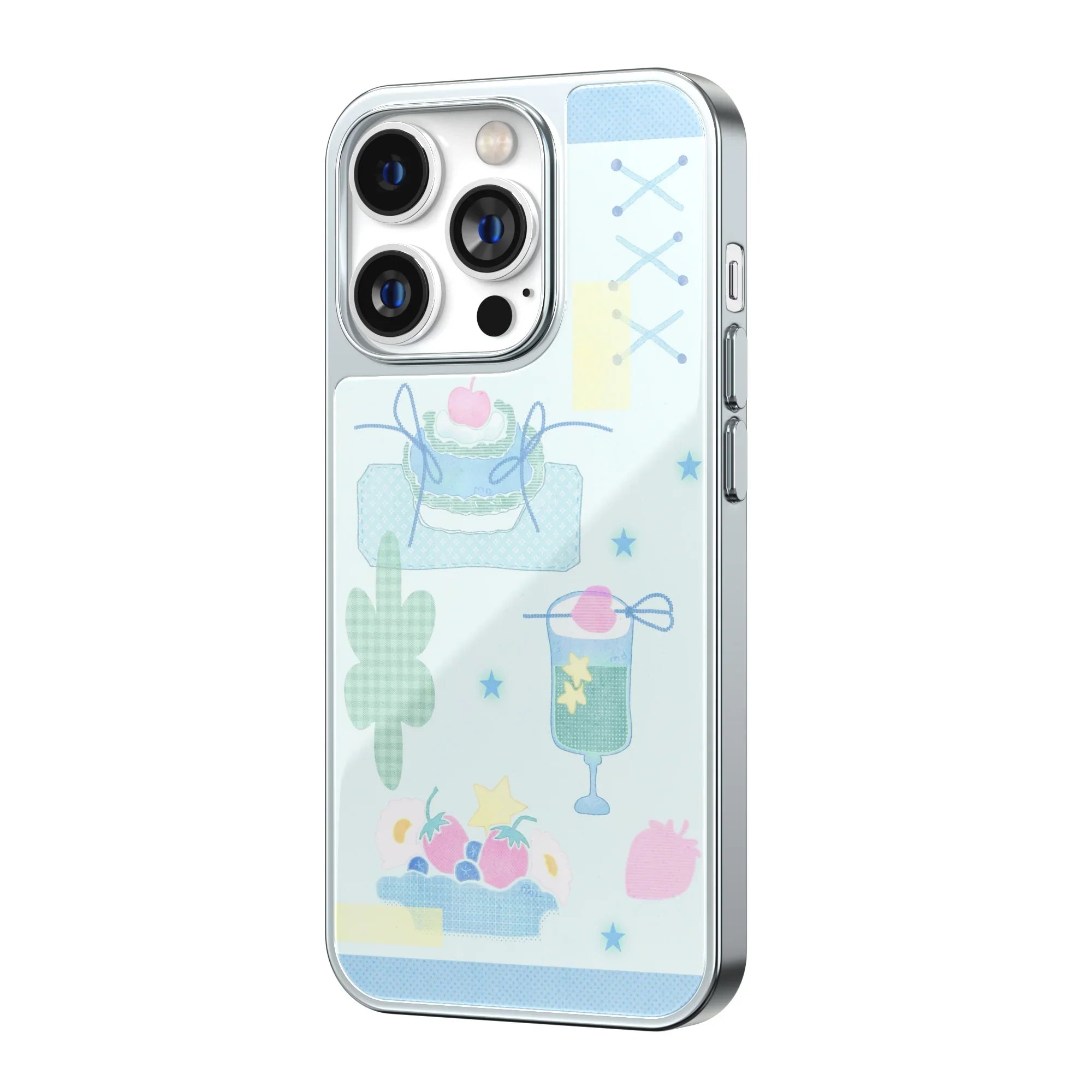 Dessert Carnival Blue Silver Frame iPhone Case