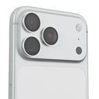 Flat surface laser-etched diamond camera lens protector for iPhone with holographic shine.